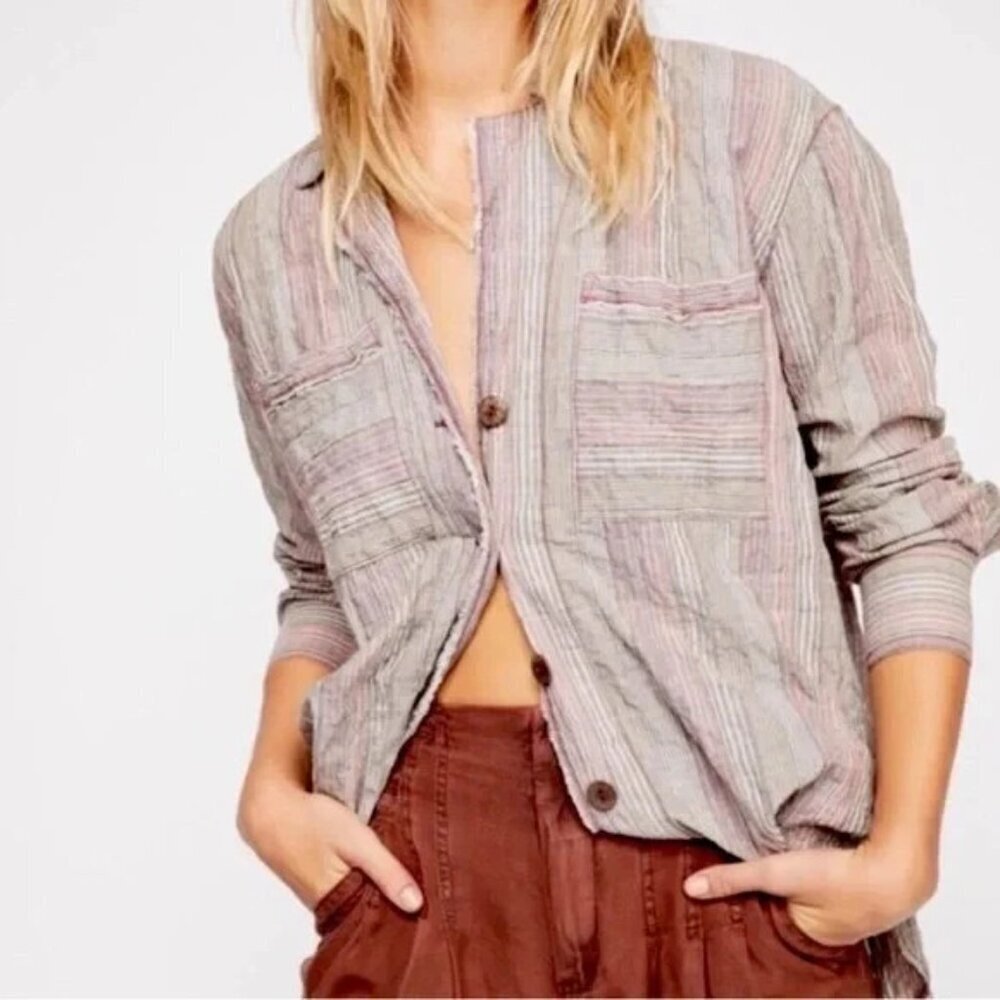 FREE PEOPLE HIGH TIDE PURPLE STRIPED OVERSIZED SHIRT